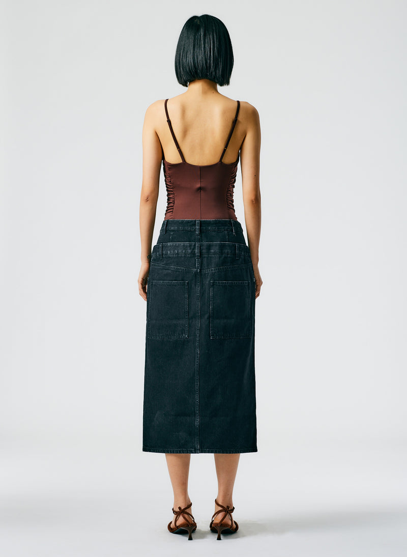 Buy Hight Waist Jet Black Denim skirt Online | Urban Poche