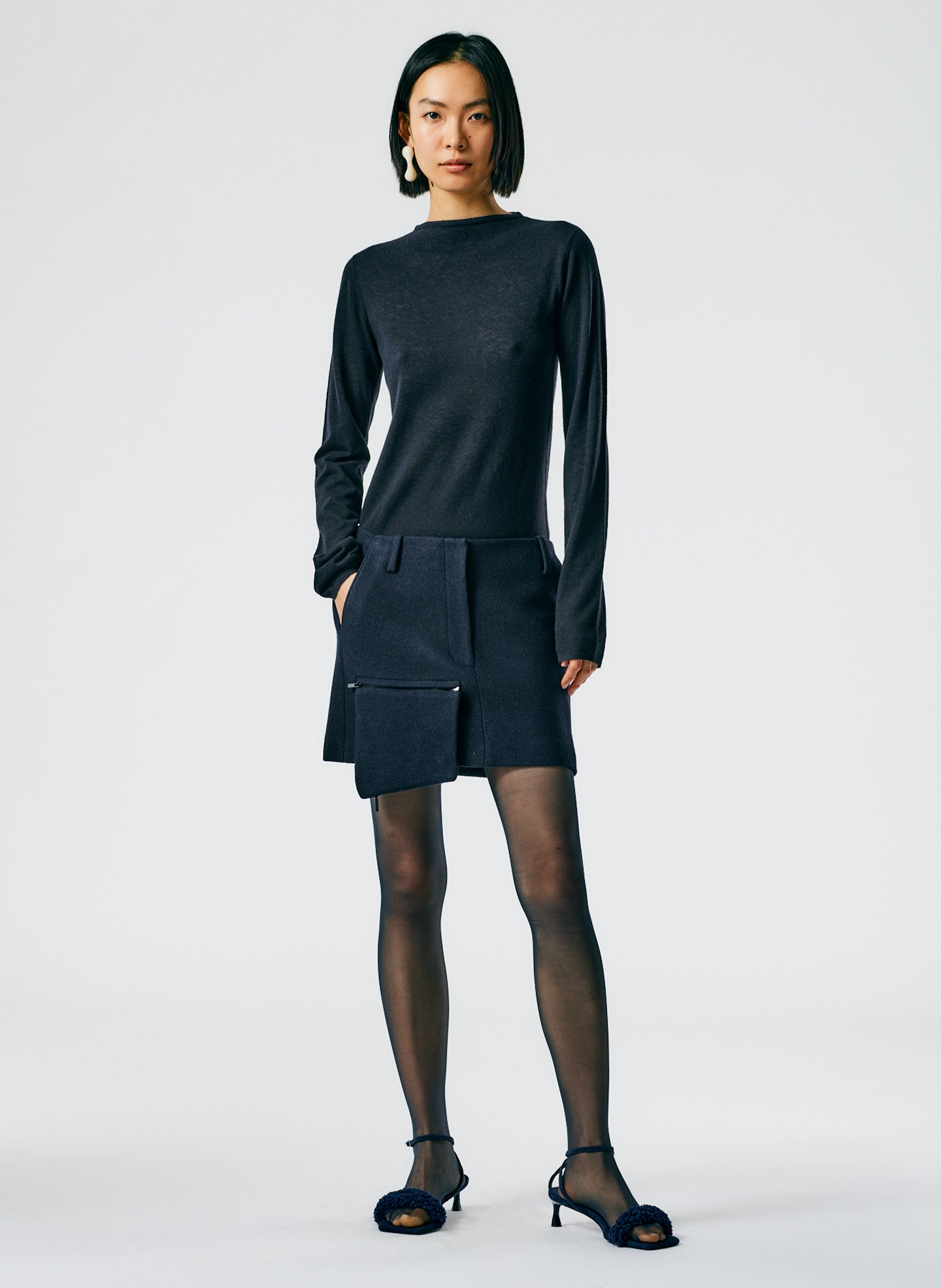 Boiled Wool Mini Skirt - Midnight Navy-04