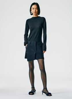 Boiled Wool Mini Skirt Midnight Navy-04