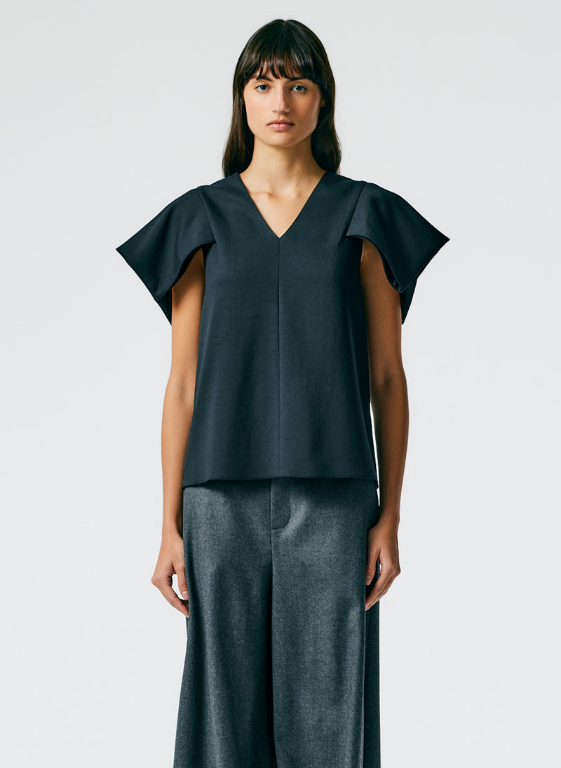 Chalky Drape V-Neck Top With Folded Sleeve – Tibi Official