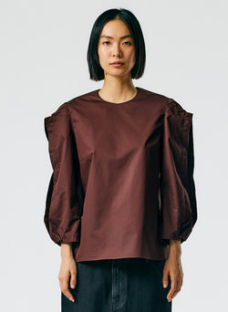 Lightweight Cotton Sateen Square Sleeve Top Brown-03