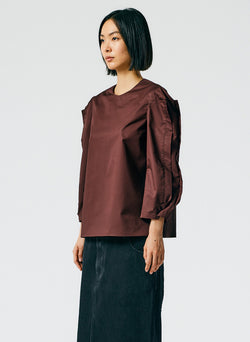 Lightweight Cotton Sateen Square Sleeve Top Brown-04