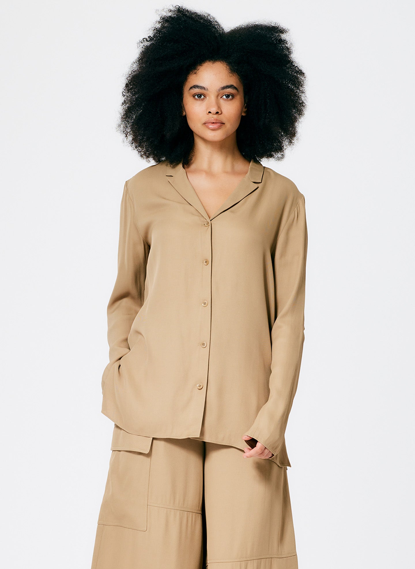 Eco Acetate Viscose Shirt Jacket - Tan-1