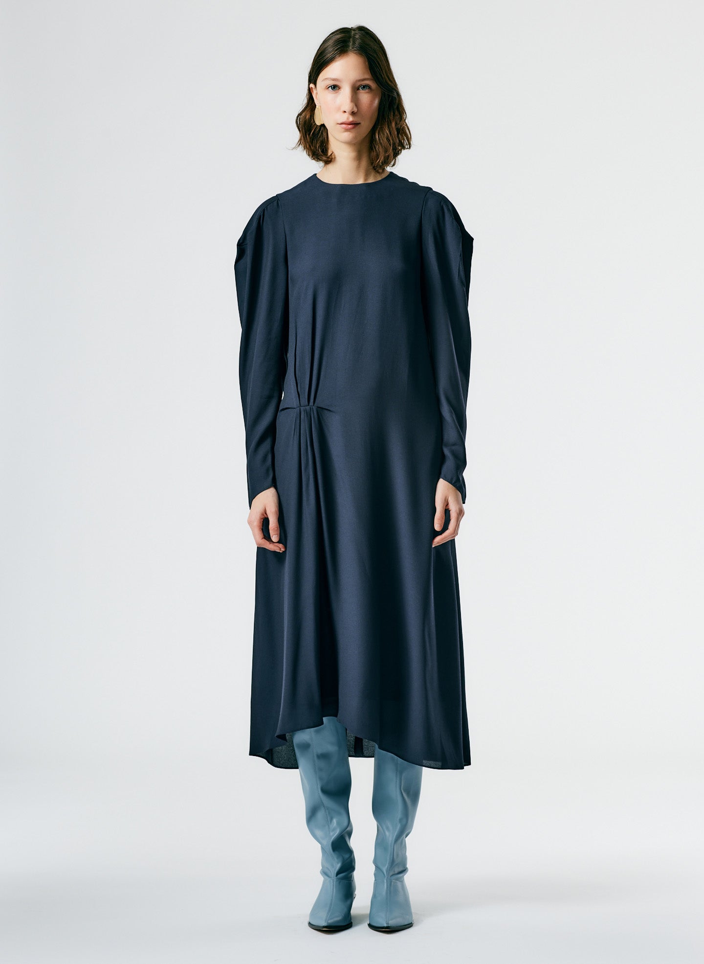 Tibi - Gathered Crepe de Chine Midi Dress - Blue Tibi - Gathered Crepe de Chine Midi Dress - Blue