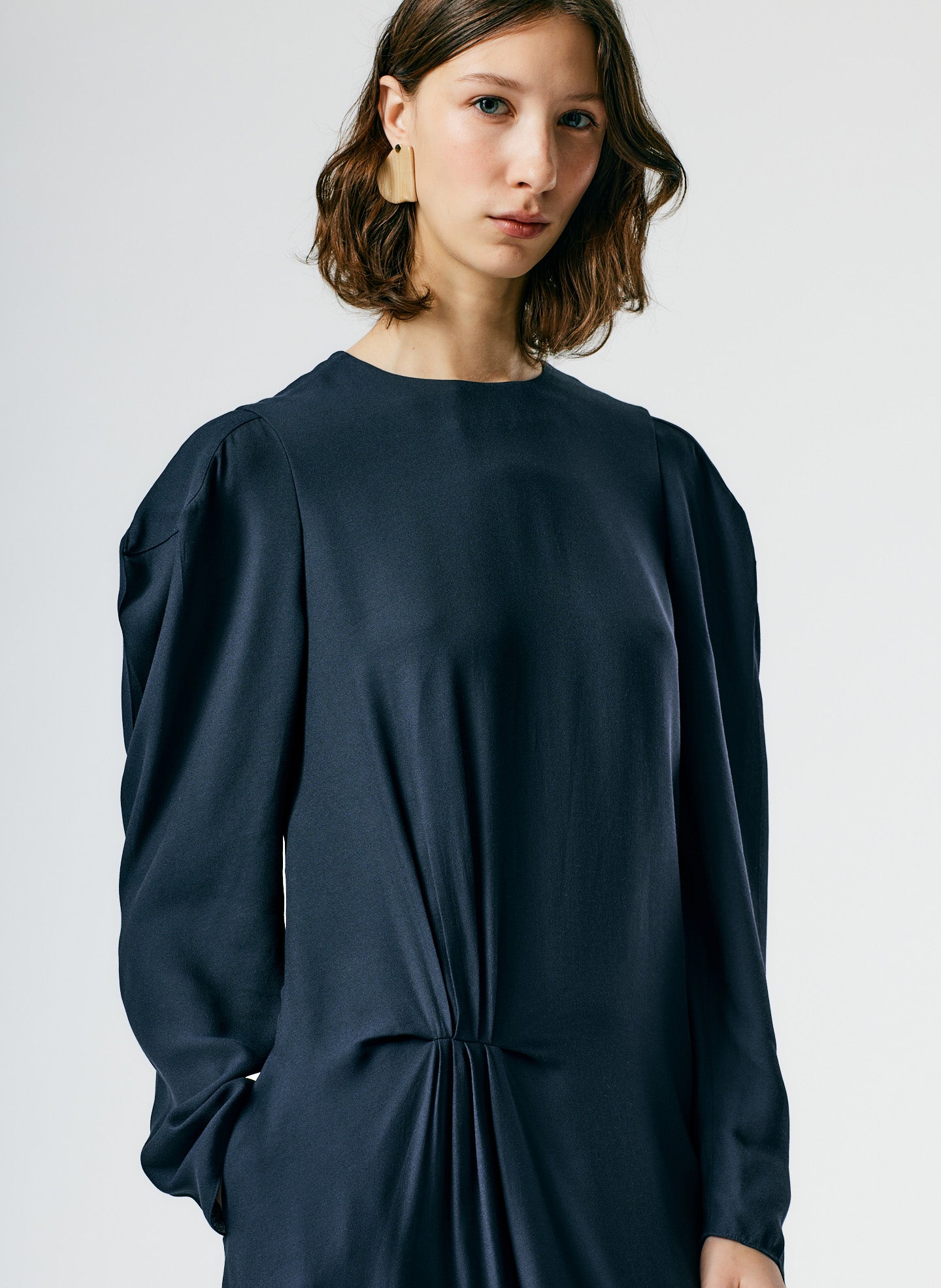 navy blue crepe dress Navy Crepe Contrast Trim Sandrine Dress