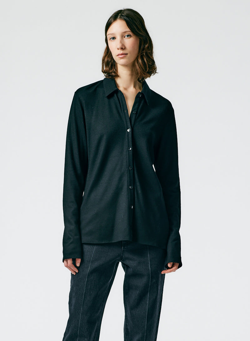 Wool Jersey Slim Shirt Black-01