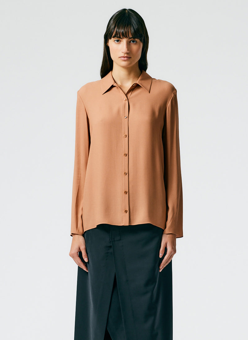 Feather Weight Eco Crepe Slim Shirt Sunset Tan-01
