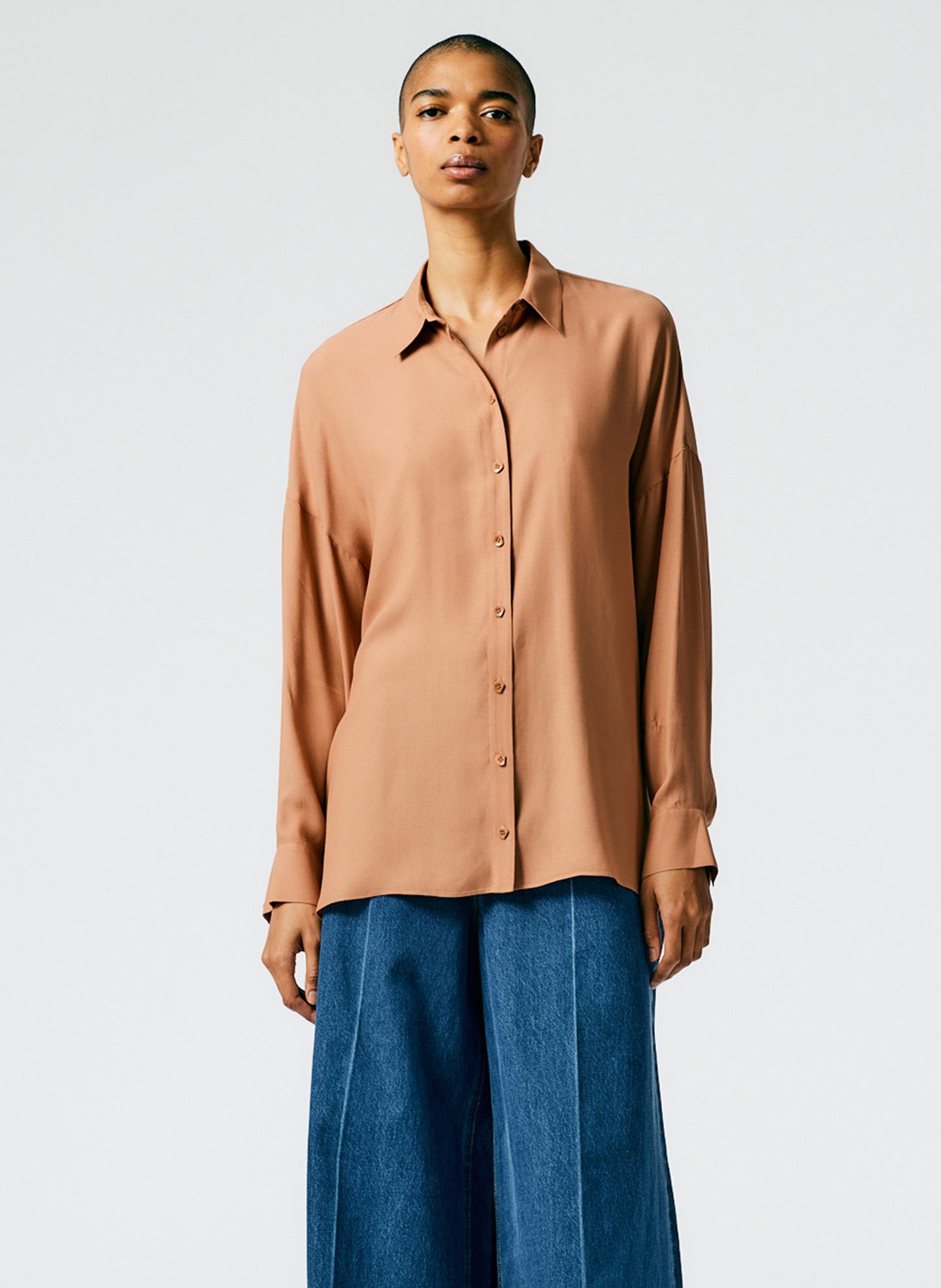 Feather Weight Eco Crepe Oversized Shirt - Sunset Tan-04