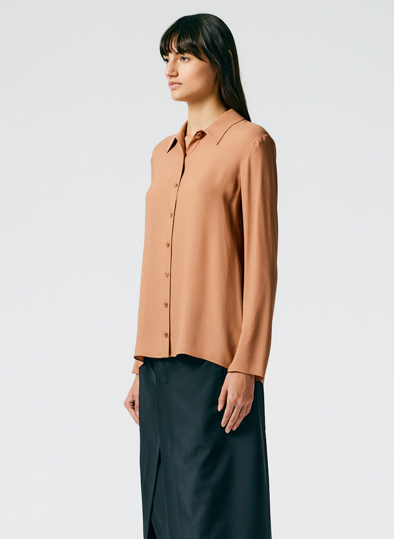 Feather Weight Eco Crepe Slim Shirt Sunset Tan-02