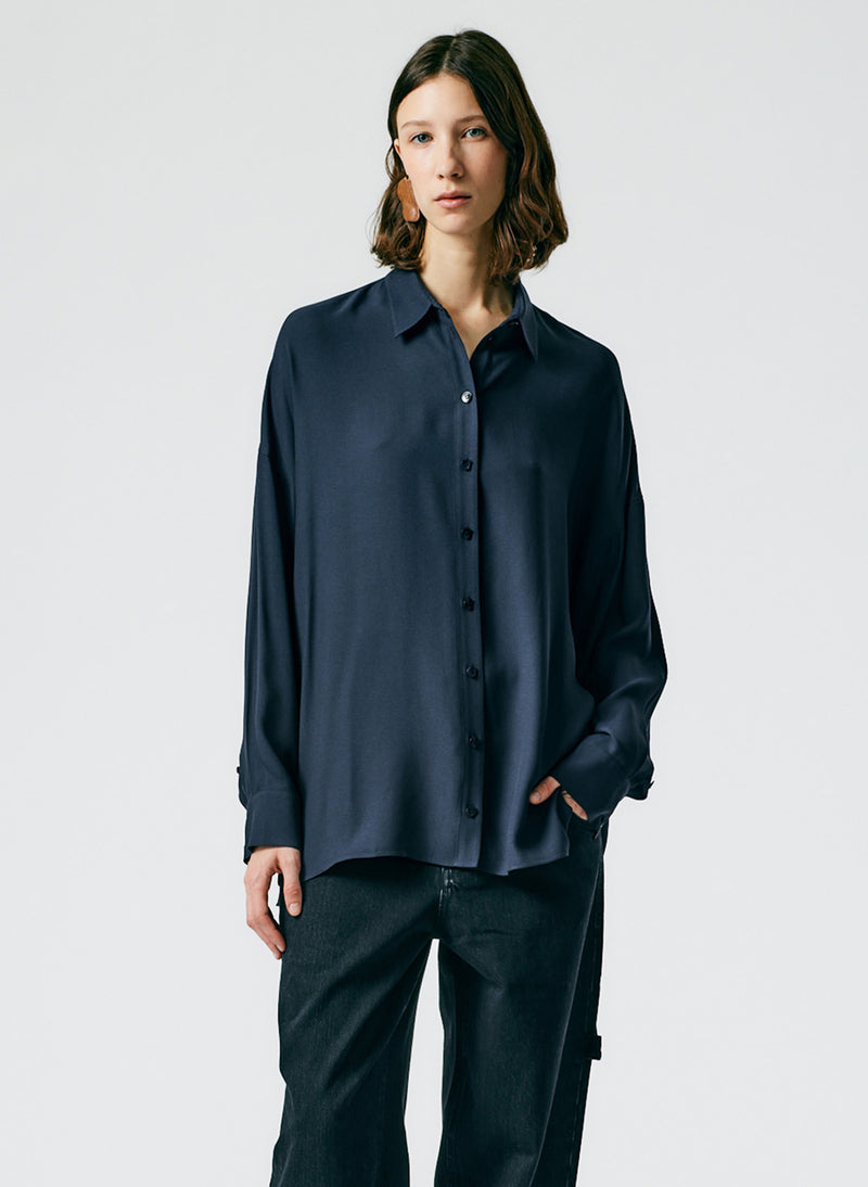 Feather Weight Eco Crepe Oversized Shirt Midnight Navy-1