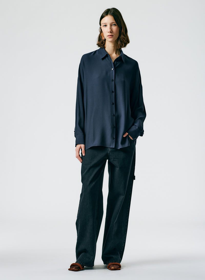 Feather Weight Eco Crepe Oversized Shirt Midnight Navy-4