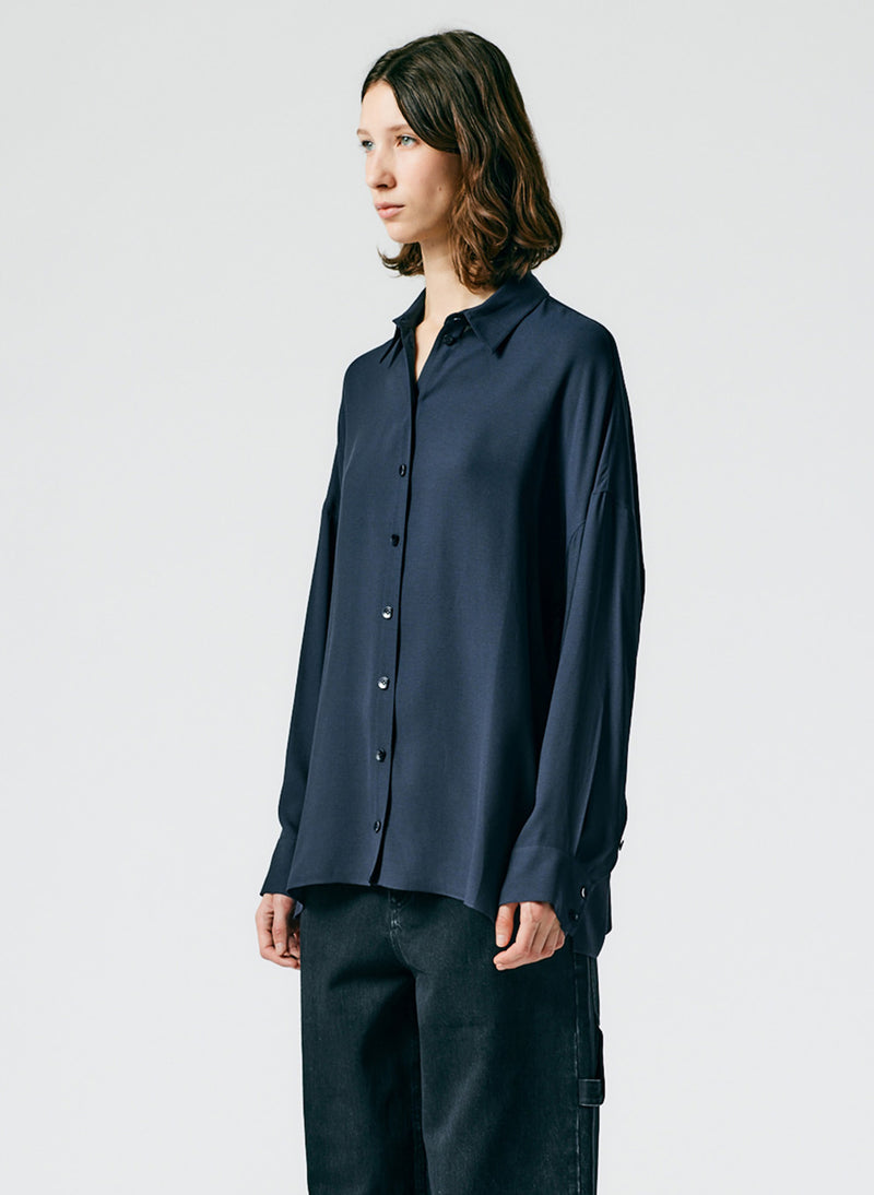 Feather Weight Eco Crepe Oversized Shirt Midnight Navy-2