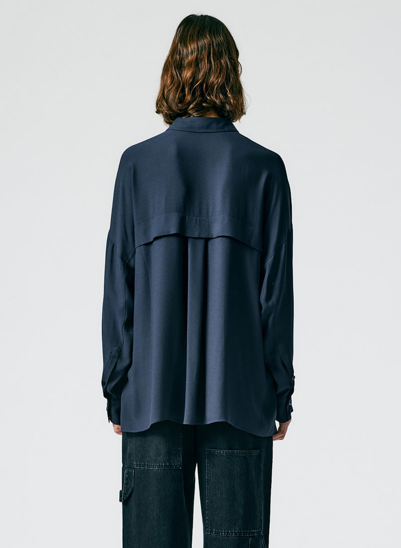 Feather Weight Eco Crepe Oversized Shirt Midnight Navy-3