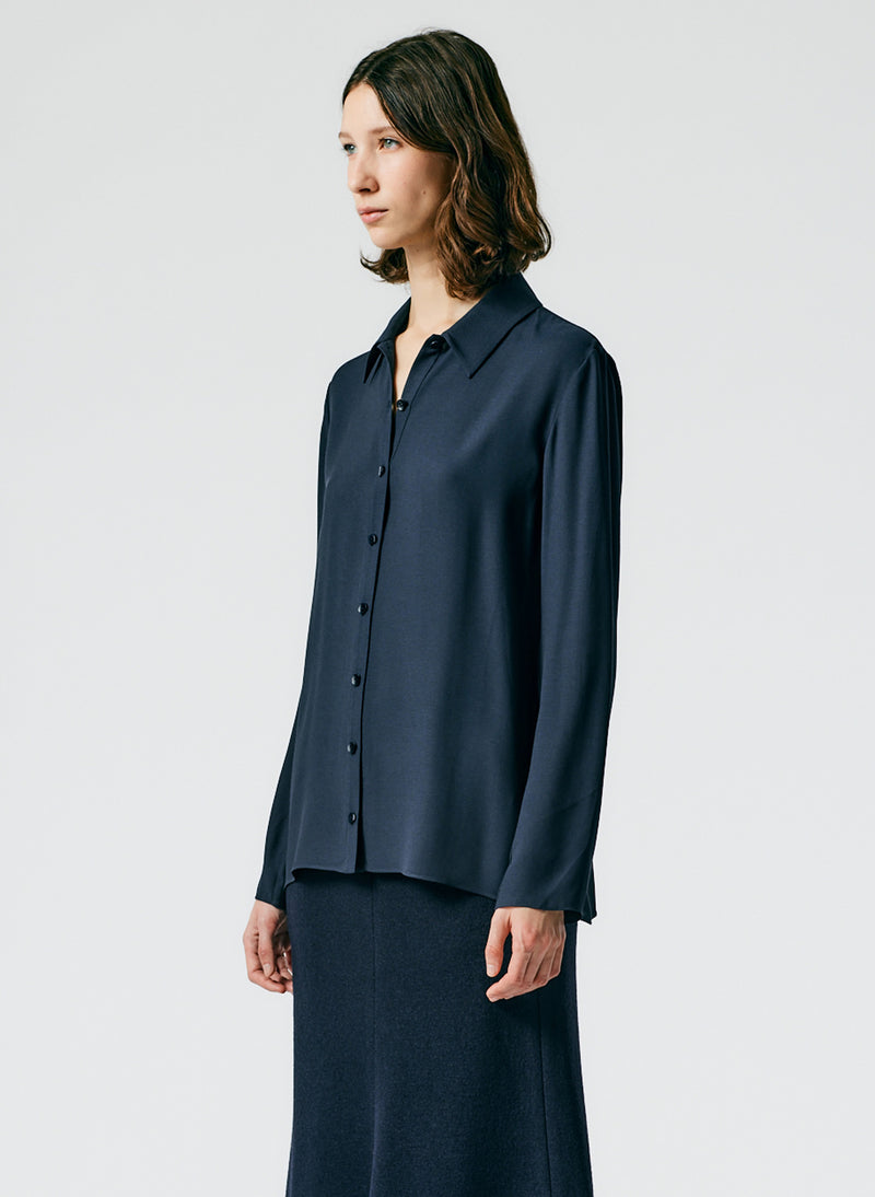 Feather Weight Eco Crepe Slim Shirt Midnight Navy-01