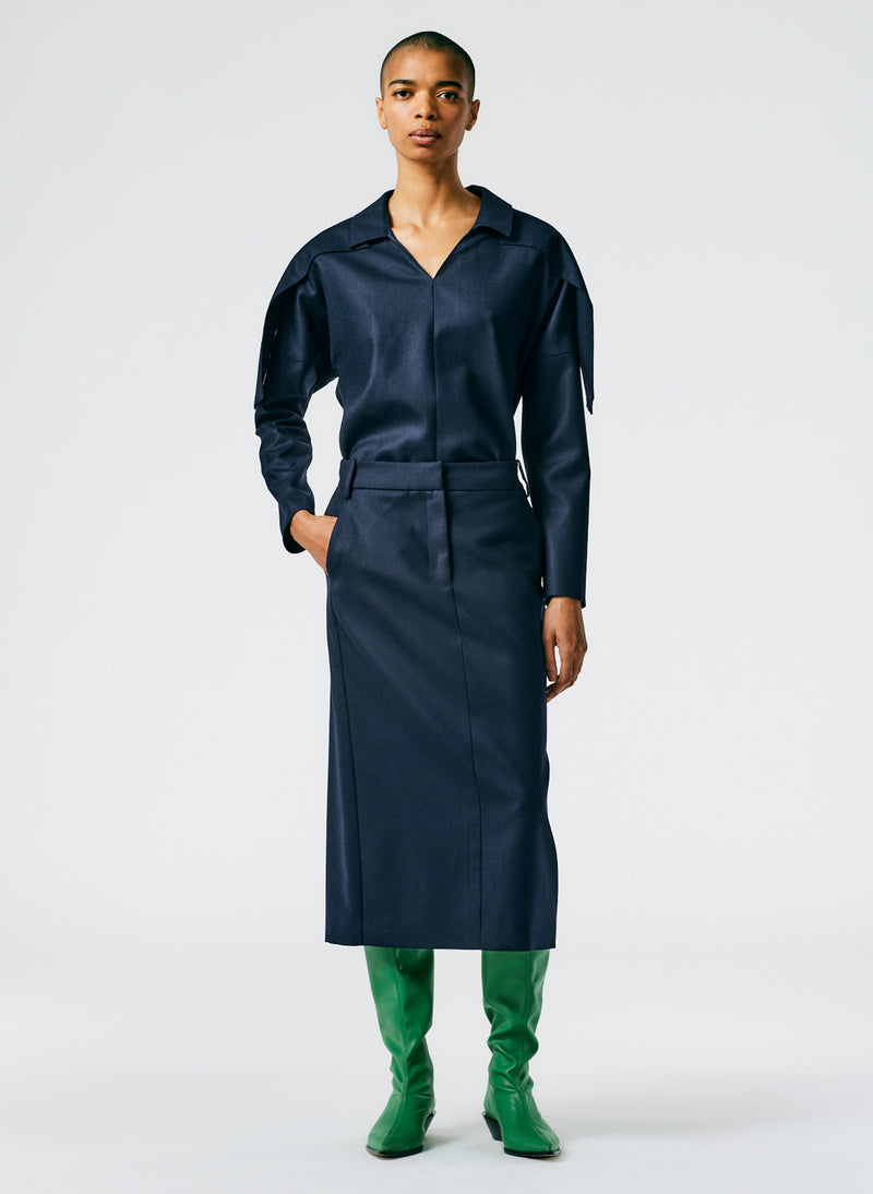 Superfine Wool Midi Trouser Skirt Navy-04
