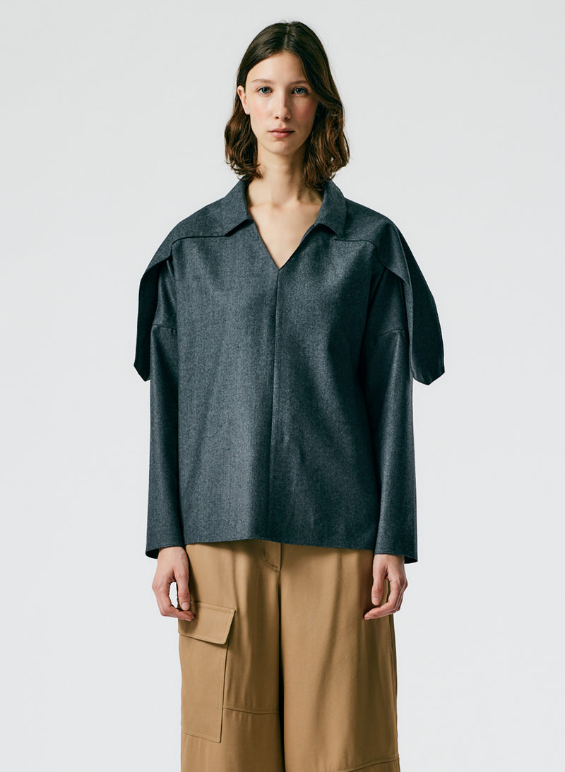 Superfine Wool Flannel V-Neck Top Medium Heather Grey-01