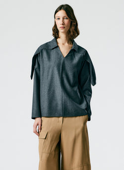 Superfine Wool Flannel V-Neck Top Medium Heather Grey-04