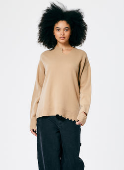 Soft Lambswool Cutout Neckband Pullover Sand-1