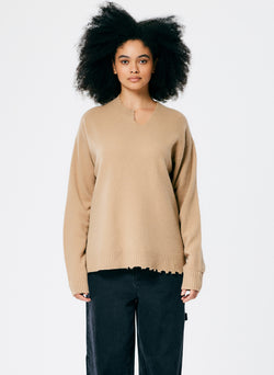 Soft Lambswool Cutout Neckband Pullover Sand-2