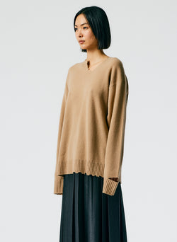 Soft Lambswool Cutout Neckband Pullover Sand-02