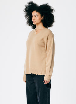 Soft Lambswool Cutout Neckband Pullover Sand-3