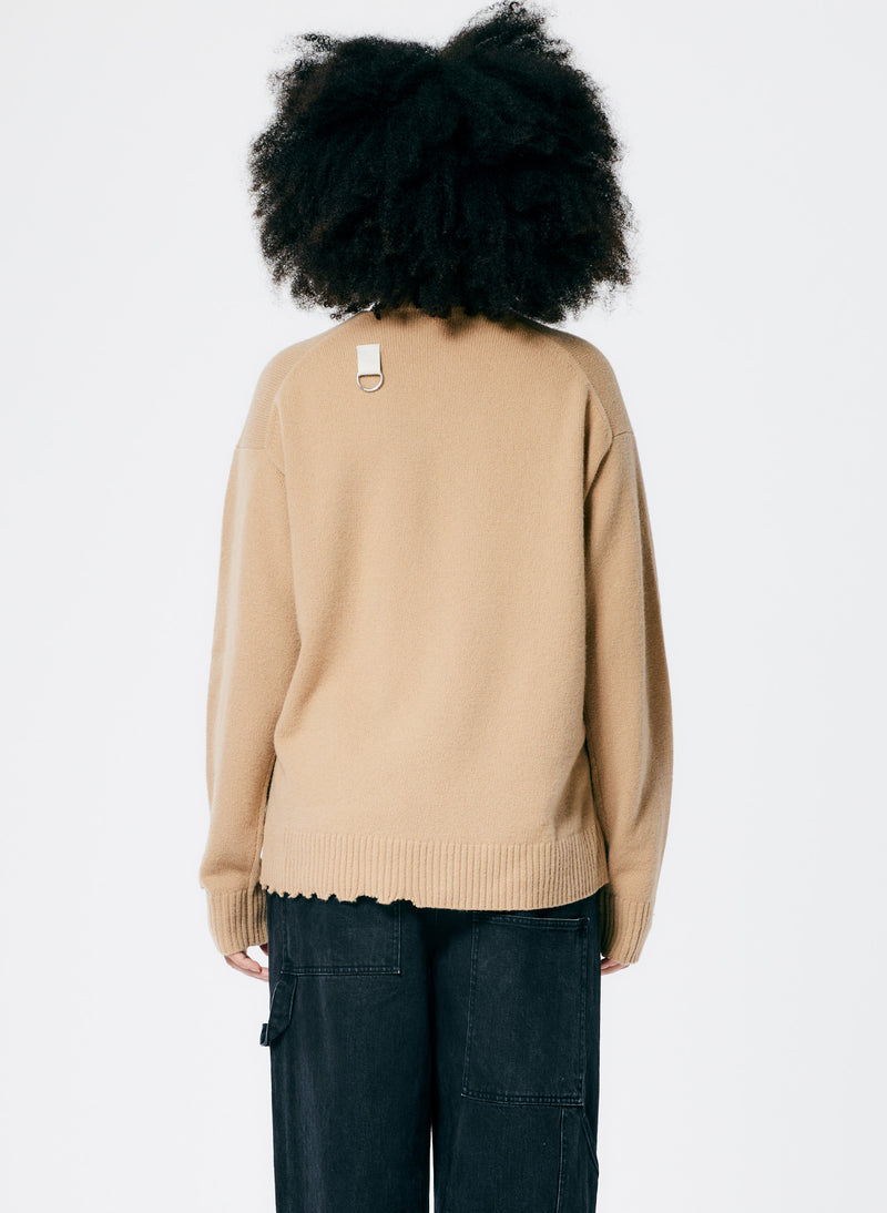 Soft Lambswool Cutout Neckband Pullover Sand-4