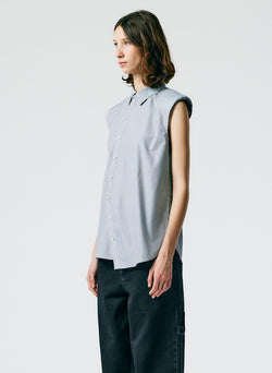 Micro Stripe Sleeveless Shoulderpad Shirt Black/White Mutlti-02