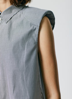 Micro Stripe Sleeveless Shoulderpad Shirt Black/White Mutlti-04