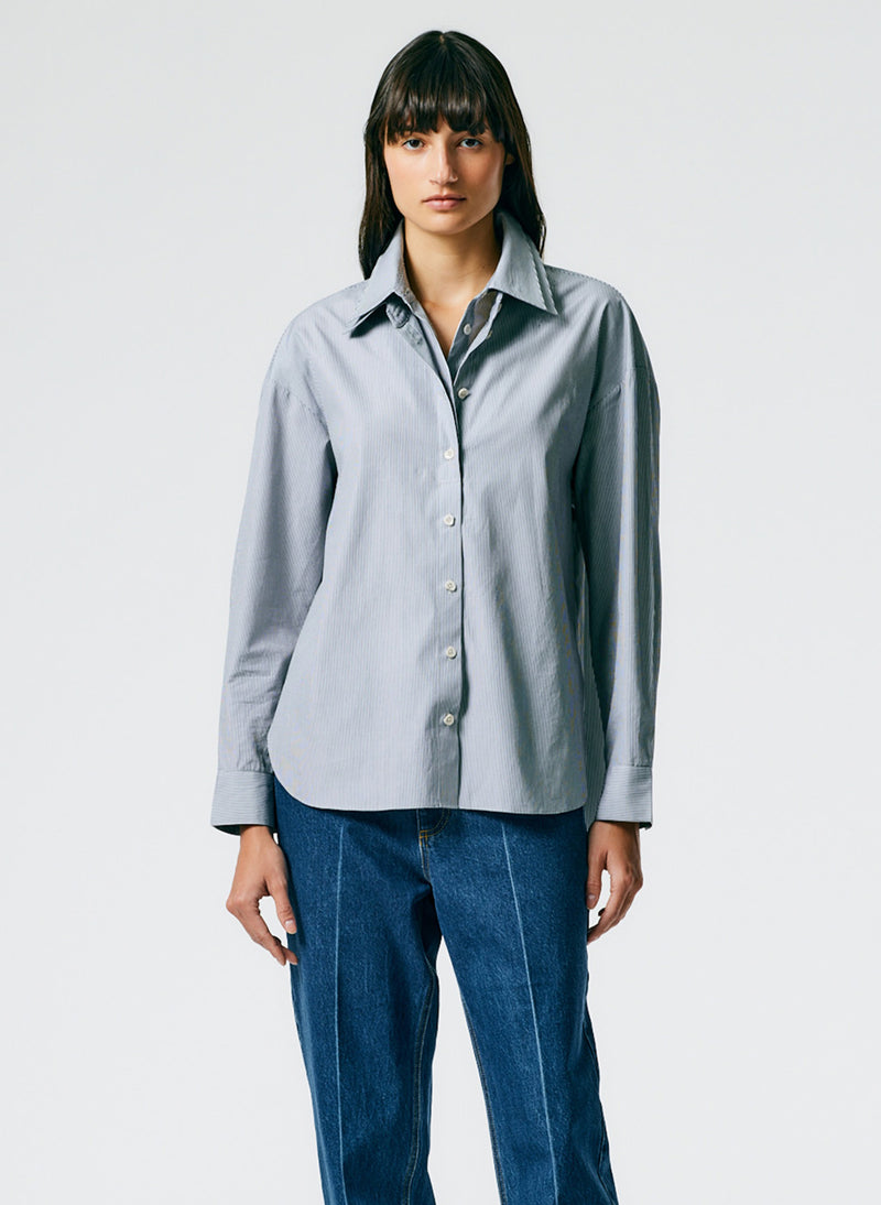 Micro Stripe Double Collar Shirt Black/White Mutlti-04