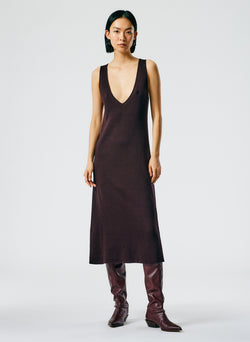 Organic Cotton Tencel V-Neck Cami Dress Burnt Brown-04