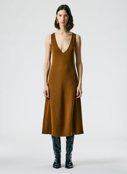 Organic Cotton Tencel V-Neck Cami Dress Dark Mustard-01