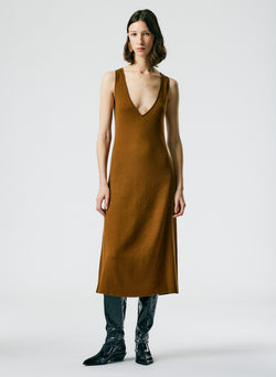 Organic Cotton Tencel V-Neck Cami Dress Dark Mustard-05