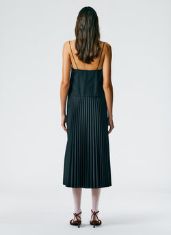 Pleated Cotton Strappy Dress Black-03