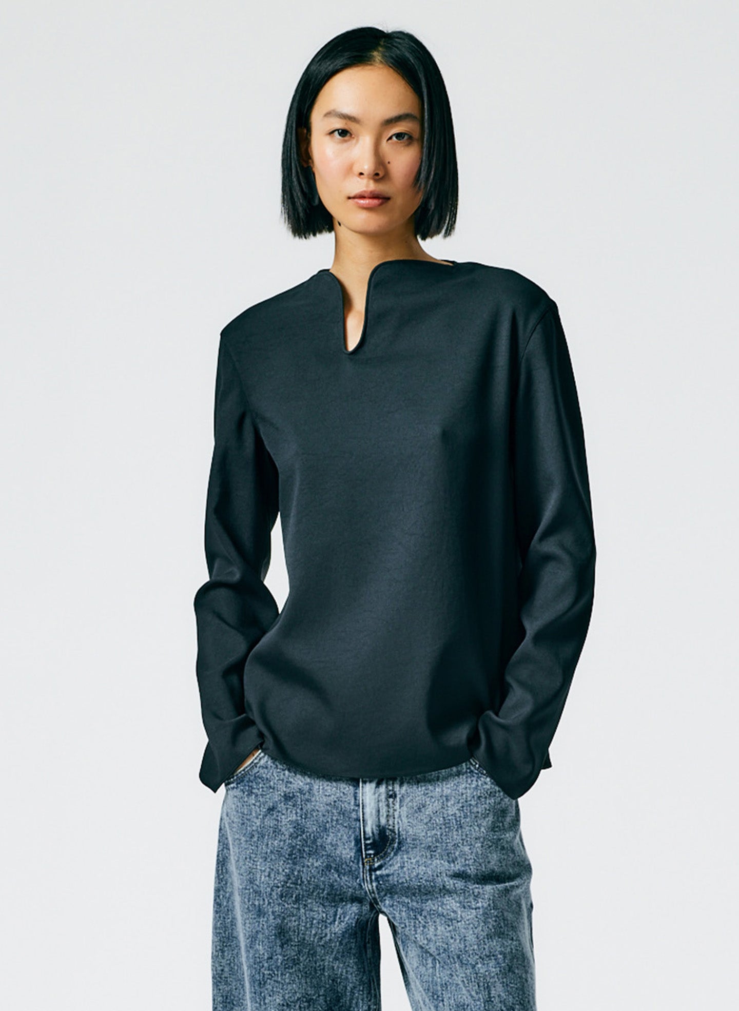 Chalky Drape Squiggly Neck Long Sleeve Top - Chalky Drape Squiggly Neck Long Sleeve Top