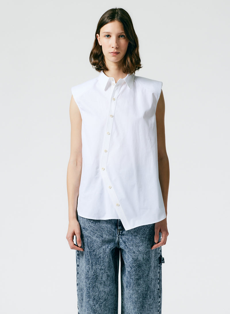 Eco Shirting Sleeveless Shoulderpad Shirt White-01