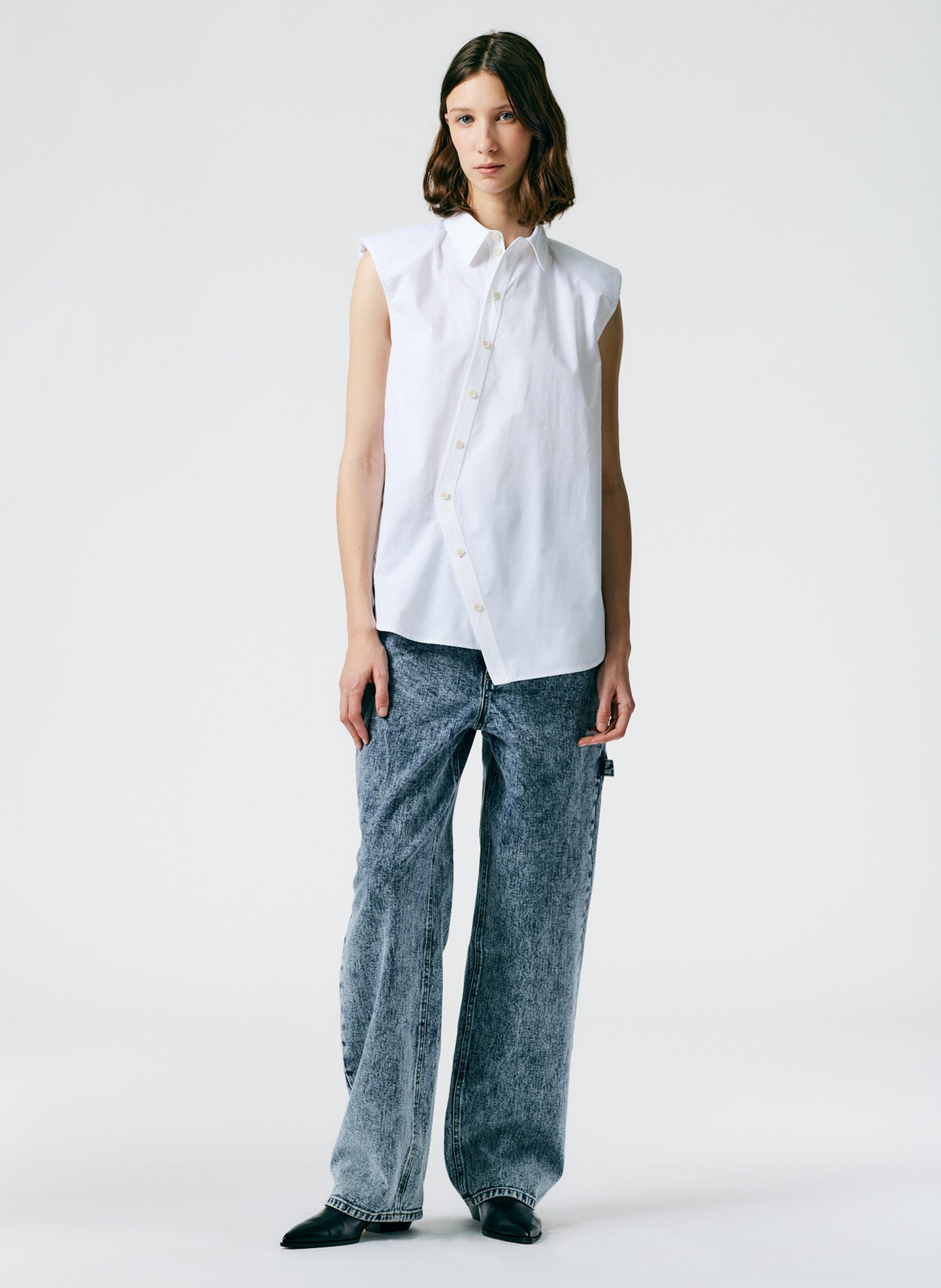 Eco Shirting Sleeveless Shoulderpad Shirt - White-05