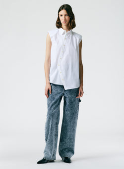 Eco Shirting Sleeveless Shoulderpad Shirt White-05