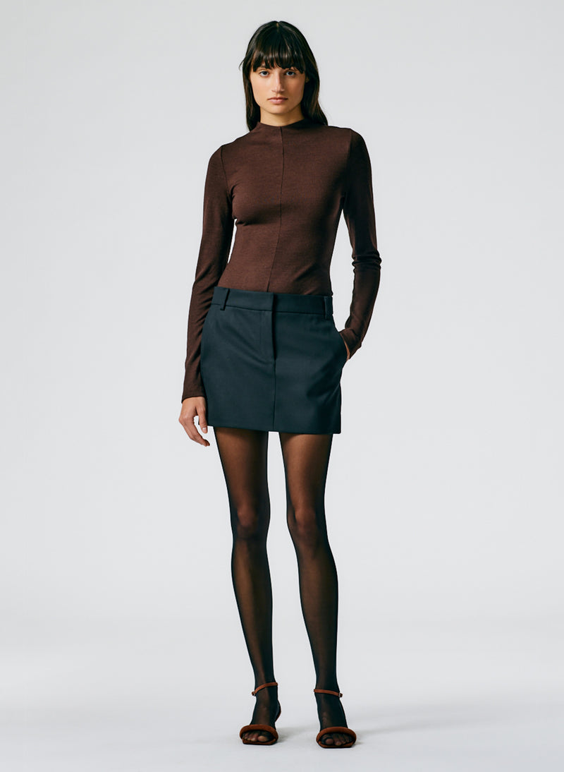 Heavy Wool Plainweave Mini Trouser Skirt Black-1