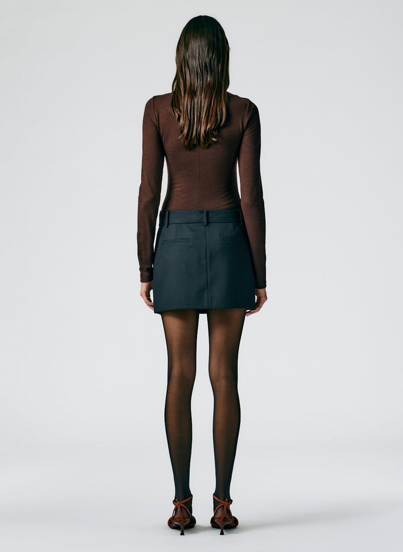 Heavy Wool Plainweave Mini Trouser Skirt Black-3