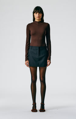 Heavy Wool Plainweave Mini Trouser Skirt Black-2