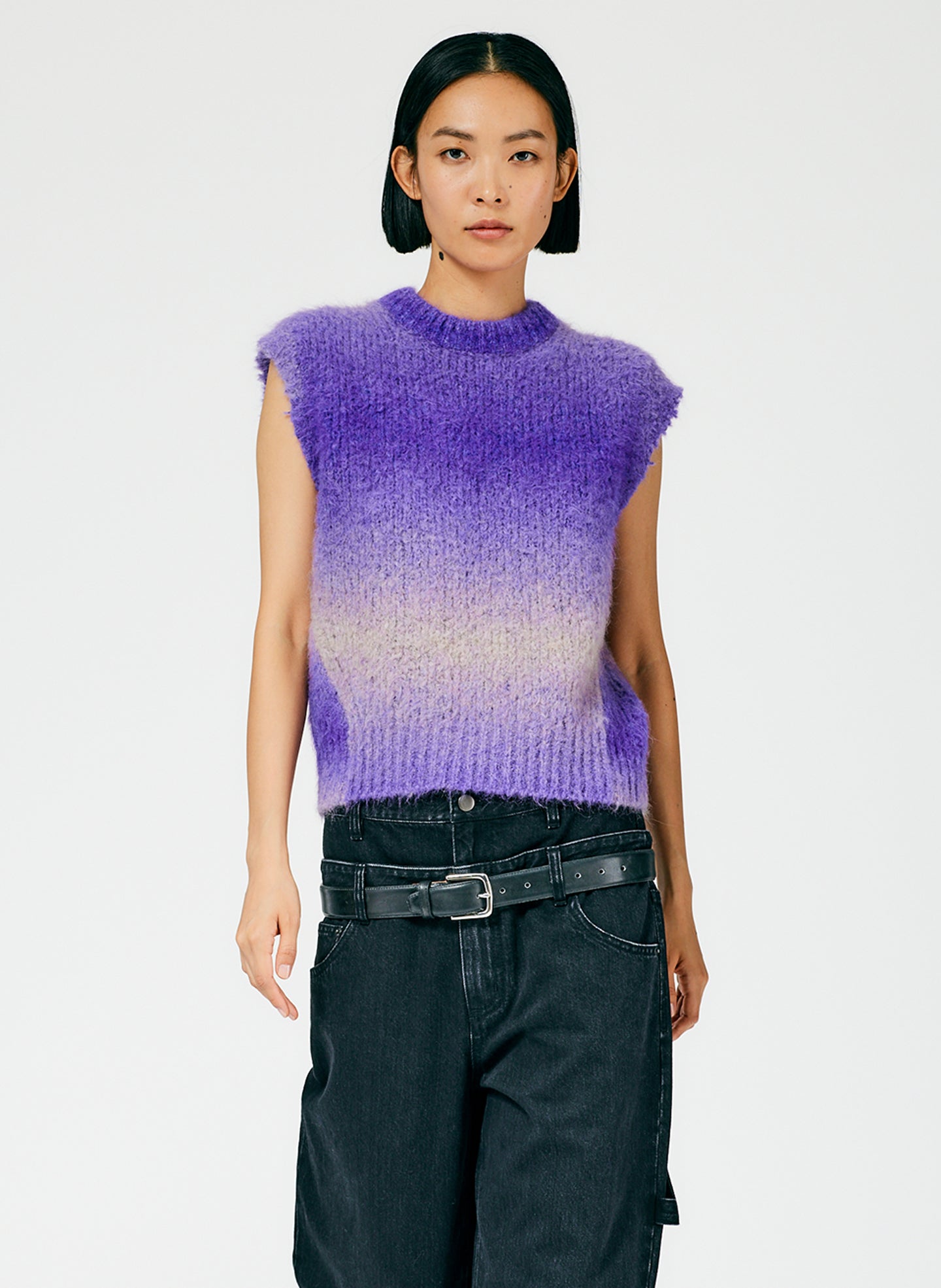 Ombre Superfine Alpaca Shrunken Cutoff Vest - Purple Multi-01