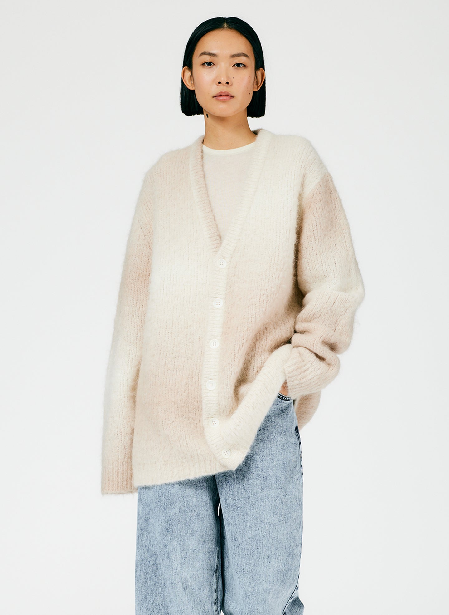 Ombre Superfine Alpaca Grandpa Cardigan - Winter White Multi-01