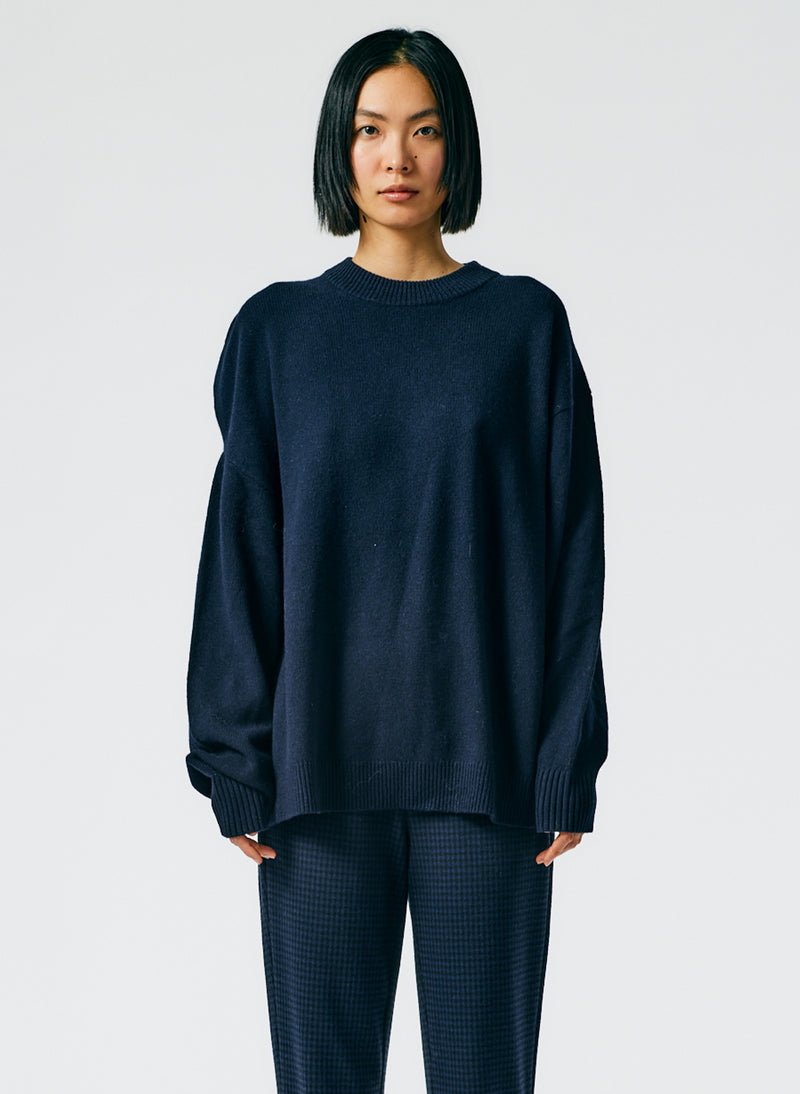 Recycled Cashmere Carre Crewneck Pullover Navy-02