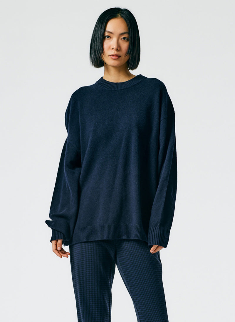 Recycled Cashmere Carre Crewneck Pullover Navy-01