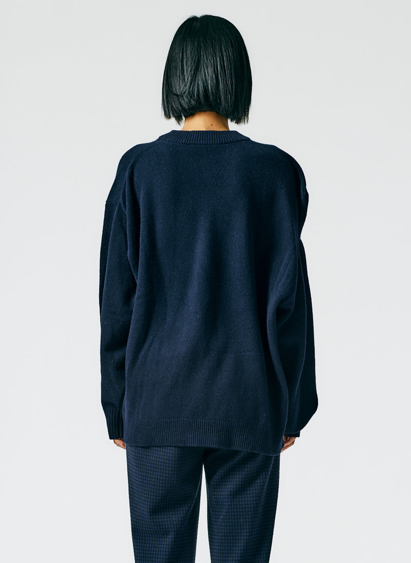 Recycled Cashmere Carre Crewneck Pullover Navy-04