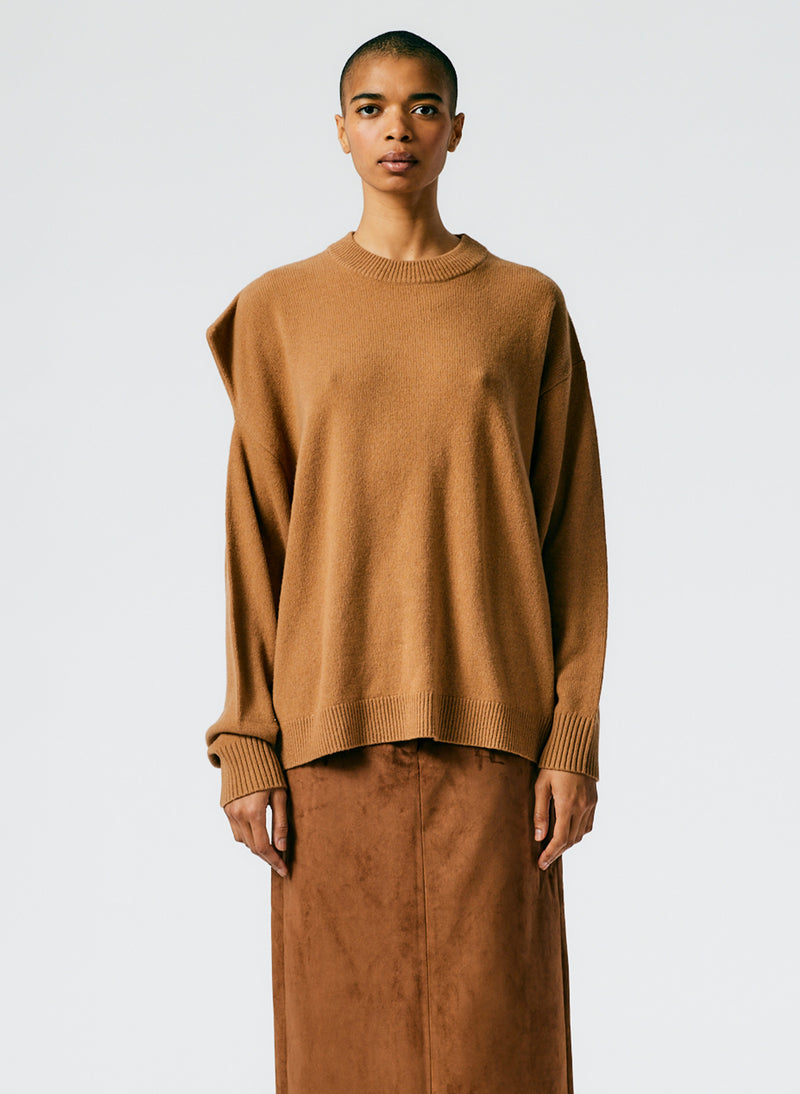 Recycled Cashmere Carre Crewneck Pullover Caramel-02