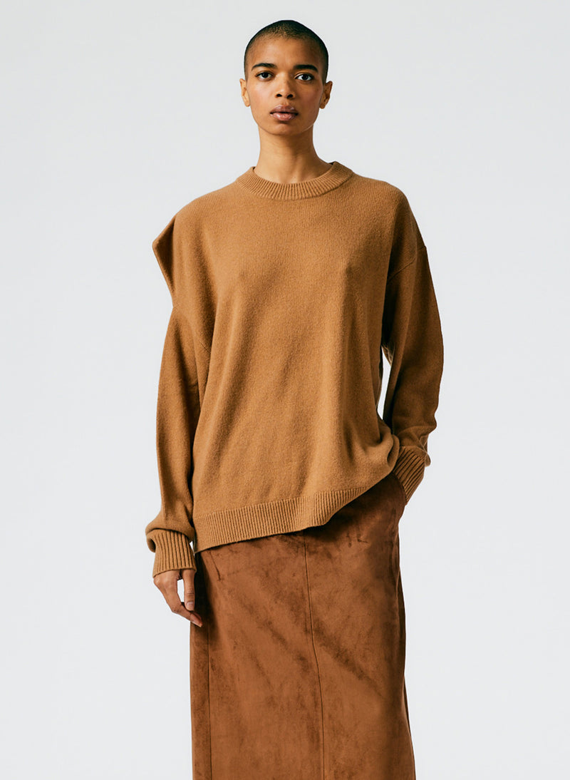 Recycled Cashmere Carre Crewneck Pullover Caramel-01