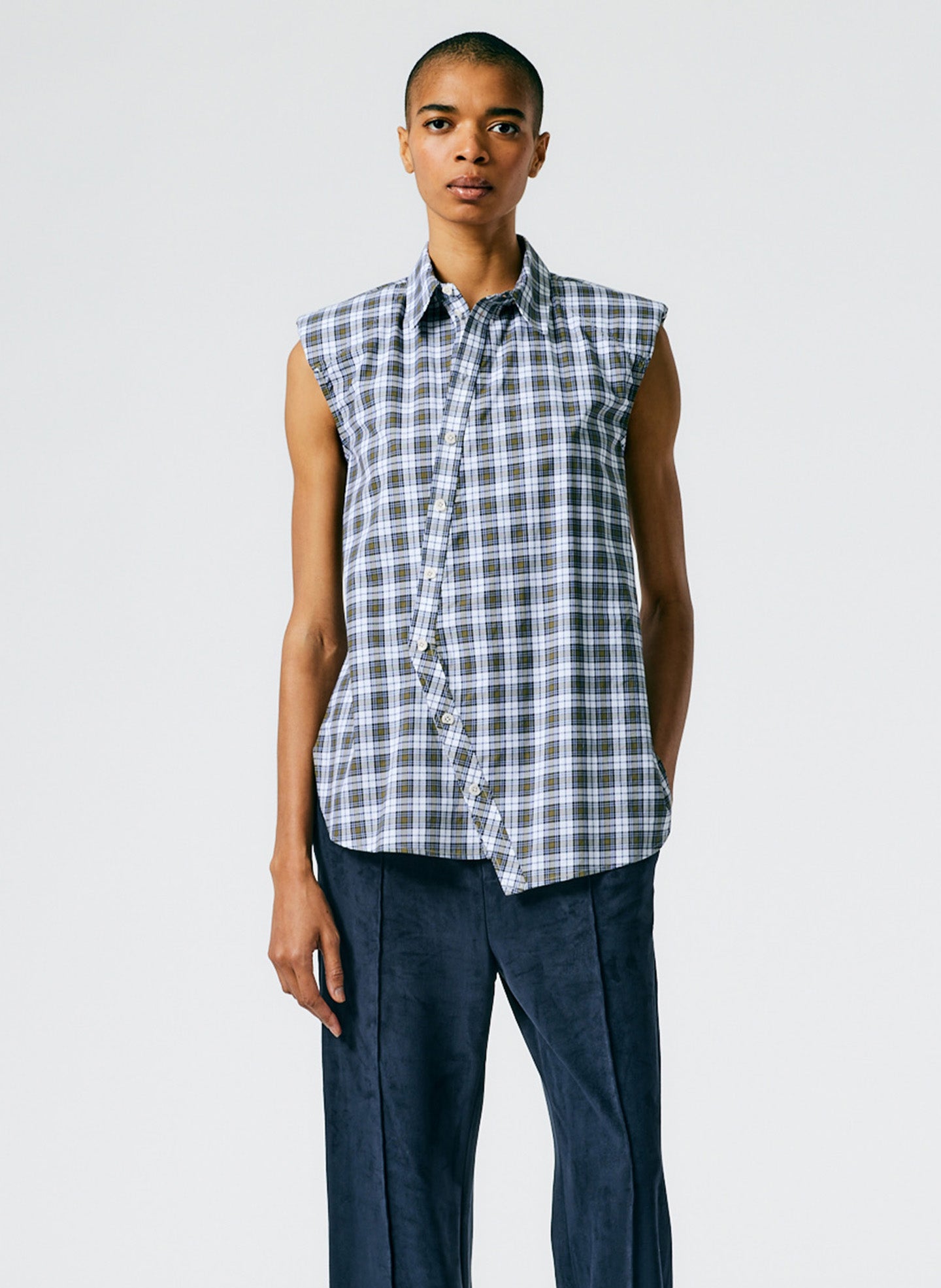 Reynolds Plaid Sleeveless Shoulderpad Shirt - Reynolds Plaid Sleeveless Shoulderpad Shirt