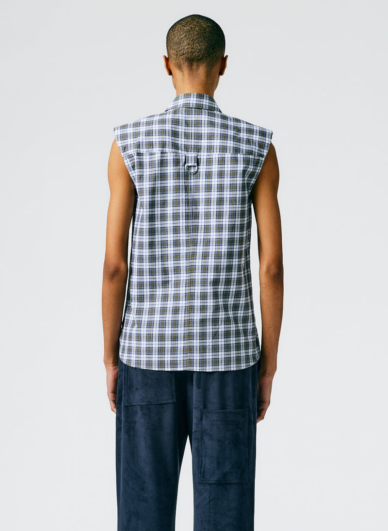 Reynolds Plaid Sleeveless Shoulderpad Shirt Black/Blue Multi-03