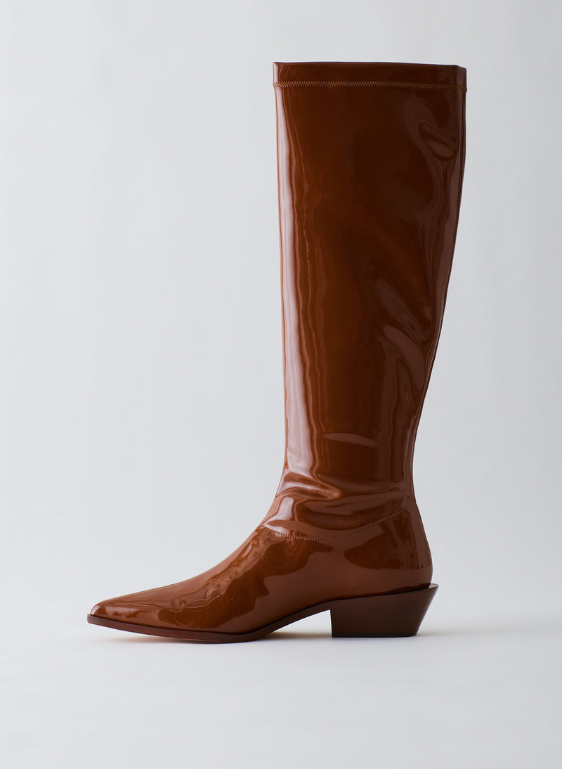 Patent Bronson Boot - Narrow Calf Caramel-01